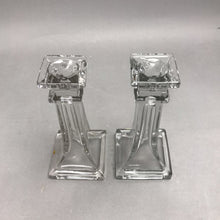 Load image into Gallery viewer, Vintage Clear Glass Square Base And Top Candlestick (7") Set of 2
