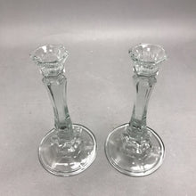 Load image into Gallery viewer, Clear Glass Candle-Lite Candlestick Holder (7") Set of 2
