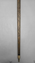 Load image into Gallery viewer, Carved Wood &amp; Brass Waling Stick Cane w/ Hidden Pool Cue (33")
