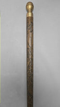 Load image into Gallery viewer, Carved Wood &amp; Brass Waling Stick Cane w/ Hidden Pool Cue (33")
