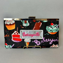 Load image into Gallery viewer, Betseyville Sinful Dessert Print Satin Clutch Bag Purse (5x8.5")
