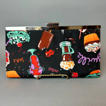 Load image into Gallery viewer, Betseyville Sinful Dessert Print Satin Clutch Bag Purse (5x8.5")
