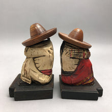 Load image into Gallery viewer, Vintage Mexican Folk Art Hand Carved Wood Siesta Bookends (6x4) Set of 2
