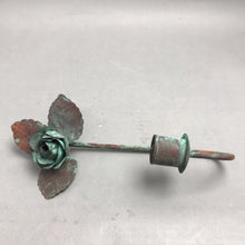 Load image into Gallery viewer, Vintage Green Patina Metal Rose And Leaf Wall Hook (10")
