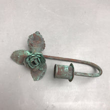 Load image into Gallery viewer, Vintage Green Patina Metal Rose And Leaf Wall Hook (9")
