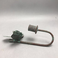 Load image into Gallery viewer, Vintage Green Patina Metal Rose And Leaf Wall Hook (9")
