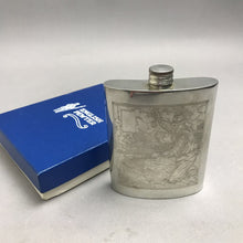Load image into Gallery viewer, Vintage English Pewter Flask Fishing Scene (4.5x3.5)
