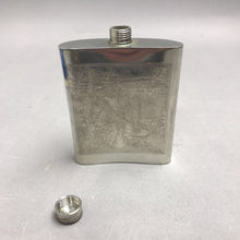 Load image into Gallery viewer, Vintage English Pewter Flask Fishing Scene (4.5x3.5)
