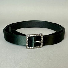 Load image into Gallery viewer, Talbots Black Satin Leather Rhinestone Buckle Belt sz L (37.5")
