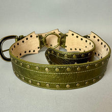 Load image into Gallery viewer, Betsey Johnson Olive Metallic Studded O Ring Belt sz M (41")
