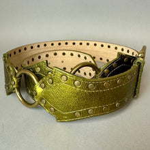 Load image into Gallery viewer, Betsey Johnson Olive Metallic Studded O Ring Belt sz M (41")
