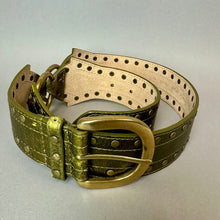 Load image into Gallery viewer, Betsey Johnson Olive Metallic Studded O Ring Belt sz M (41")
