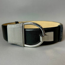 Load image into Gallery viewer, Steven by Steve Madden Black Leather Silver Hook Buckle Adjustable Belt (45" Max.)
