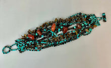 Load image into Gallery viewer, Carnelian Tigers Eye Multicolor Seed Bead Multi-Strand Beadwork Toggle Bracelet (8.5")

