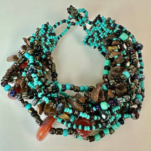 Load image into Gallery viewer, Carnelian Tigers Eye Multicolor Seed Bead Multi-Strand Beadwork Toggle Bracelet (8.5")
