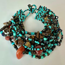 Load image into Gallery viewer, Carnelian Tigers Eye Multicolor Seed Bead Multi-Strand Beadwork Toggle Bracelet (8.5")
