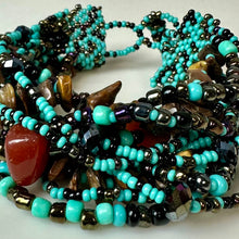 Load image into Gallery viewer, Carnelian Tigers Eye Multicolor Seed Bead Multi-Strand Beadwork Toggle Bracelet (8.5")
