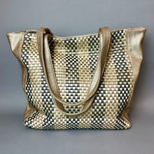 Load image into Gallery viewer, Big Buddha Metallic Woven Vegan Leather Tote Purse (14x17x5")
