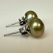 Load image into Gallery viewer, Olive Freshwater Pearl Sterling Stud Earrings
