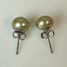 Load image into Gallery viewer, Olive Freshwater Pearl Sterling Stud Earrings
