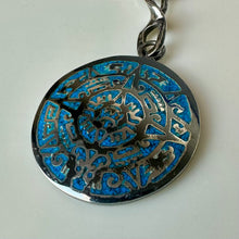 Load image into Gallery viewer, Vintage Taxco Mexico 950 Silver Turquoise Chip Inlay Mayan Calendar Keychain (6")
