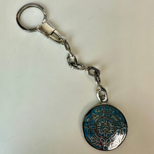 Load image into Gallery viewer, Vintage Taxco Mexico 950 Silver Turquoise Chip Inlay Mayan Calendar Keychain (6")
