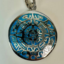 Load image into Gallery viewer, Vintage Taxco Mexico 950 Silver Turquoise Chip Inlay Mayan Calendar Keychain (6")
