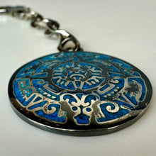 Load image into Gallery viewer, Vintage Taxco Mexico 950 Silver Turquoise Chip Inlay Mayan Calendar Keychain (6")
