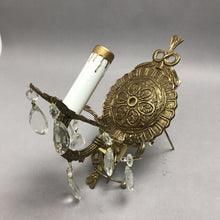 Load image into Gallery viewer, Vintage Ornate Brass Candelabra 1-Bulb Electric Wall Sconce With Crystal Prisms (10x7)
