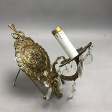 Load image into Gallery viewer, Vintage Ornate Brass Candelabra 1-Bulb Electric Wall Sconce With Crystal Prisms (10x7)
