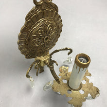 Load image into Gallery viewer, Vintage Ornate Brass Candelabra 1-Bulb Electric Wall Sconce With Crystal Prisms (10x7)

