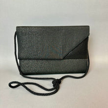 Load image into Gallery viewer, Vintage Whiting &amp; Davis Black Metallic Fabric w/ Metal Mesh Detail Evening Bag Purse (6x8.5x2")
