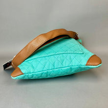 Load image into Gallery viewer, Stone Mountain Turquoise Quilted Tan Vegan Leather Trim Crossbody Purse NWT (11x9.5")
