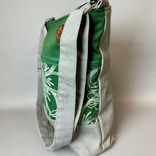 Load image into Gallery viewer, Sak Saum For Freedom Green &amp; Gray Canvas Shell Button Crossbody Purse NWT (13.5x12")
