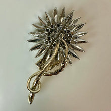 Load image into Gallery viewer, Vintage Lisner Clear &amp; Purple Crystal Sunflower Brooch Pin (3")
