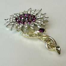 Load image into Gallery viewer, Vintage Lisner Clear &amp; Purple Crystal Sunflower Brooch Pin (3")
