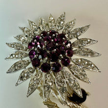 Load image into Gallery viewer, Vintage Lisner Clear &amp; Purple Crystal Sunflower Brooch Pin (3")

