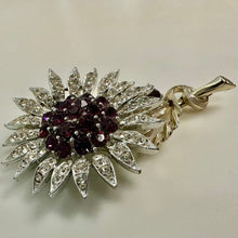 Load image into Gallery viewer, Vintage Lisner Clear &amp; Purple Crystal Sunflower Brooch Pin (3")
