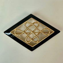 Load image into Gallery viewer, Vintage Monet Goldtone Black Enamel Twisted Rope Diamond Brooch Pin (3")
