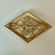 Load image into Gallery viewer, Vintage Monet Goldtone Black Enamel Twisted Rope Diamond Brooch Pin (3")
