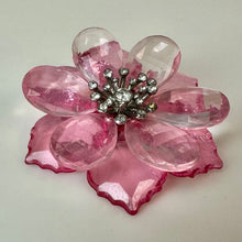Load image into Gallery viewer, Vintage Monet Pink Lucite Clear Rhinestone Flower Brooch Pin (2.5")
