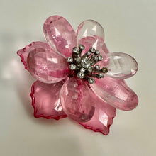 Load image into Gallery viewer, Vintage Monet Pink Lucite Clear Rhinestone Flower Brooch Pin (2.5")

