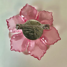 Load image into Gallery viewer, Vintage Monet Pink Lucite Clear Rhinestone Flower Brooch Pin (2.5")
