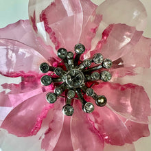 Load image into Gallery viewer, Vintage Monet Pink Lucite Clear Rhinestone Flower Brooch Pin (2.5")
