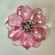 Load image into Gallery viewer, Vintage Monet Pink Lucite Clear Rhinestone Flower Brooch Pin (2.5")
