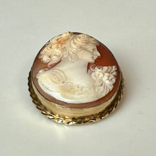 Load image into Gallery viewer, Vintage Bojar Gold Filled Right Facing Cameo Brooch Pin w/ Pendant Loop (1.5")

