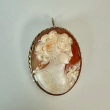 Load image into Gallery viewer, Vintage Bojar Gold Filled Right Facing Cameo Brooch Pin w/ Pendant Loop (1.5")
