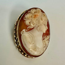 Load image into Gallery viewer, Vintage Bojar Gold Filled Right Facing Cameo Brooch Pin w/ Pendant Loop (1.5")
