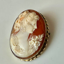 Load image into Gallery viewer, Vintage Bojar Gold Filled Right Facing Cameo Brooch Pin w/ Pendant Loop (1.5")
