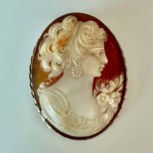 Load image into Gallery viewer, Vintage Bojar Gold Filled Right Facing Cameo Brooch Pin w/ Pendant Loop (1.5")
